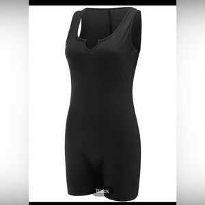 Knitted Unitard Tank Romper, Solid V-neck Stretchy Romper, Women's Clothing
